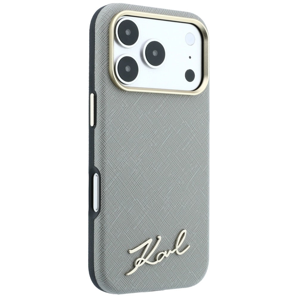 MagSafe futrola za Apple iPhone 18 Pro Max / 17 Pro Max, Karl Lagerfeld, Saffiano Small Script Metal Logo, Bež
