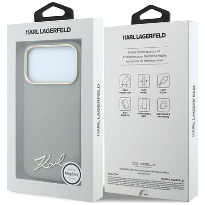 MagSafe futrola za Apple iPhone 18 Pro Max / 17 Pro Max, Karl Lagerfeld, Saffiano Small Script Metal Logo, Bež