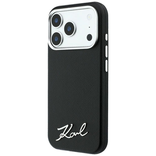 MagSafe futrola za Apple iPhone 18 Pro Max / 17 Pro Max, Karl Lagerfeld, Saffiano Small Script Metal Logo, Crna
