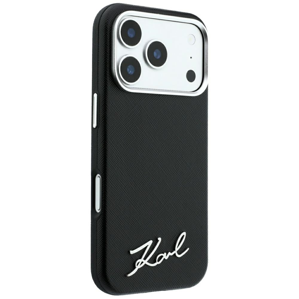 MagSafe futrola za Apple iPhone 18 Pro Max / 17 Pro Max, Karl Lagerfeld, Saffiano Small Script Metal Logo, Crna