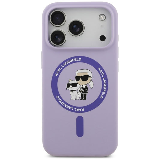 MagSafe maska za Apple iPhone 18 Pro Max / 17 Pro Max, Karl Lagerfeld, silikonski prsten Karl & Choupette, ljubičasta
