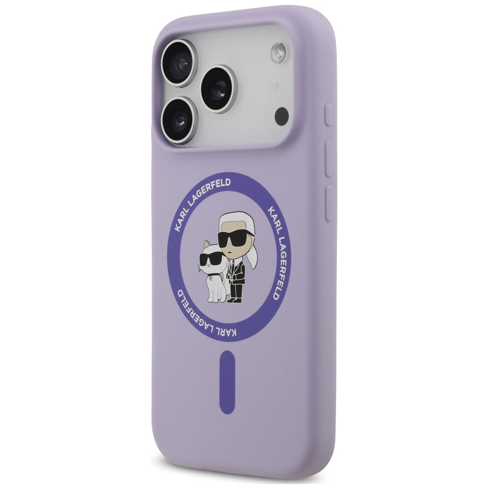 MagSafe maska za Apple iPhone 18 Pro Max / 17 Pro Max, Karl Lagerfeld, silikonski prsten Karl & Choupette, ljubičasta