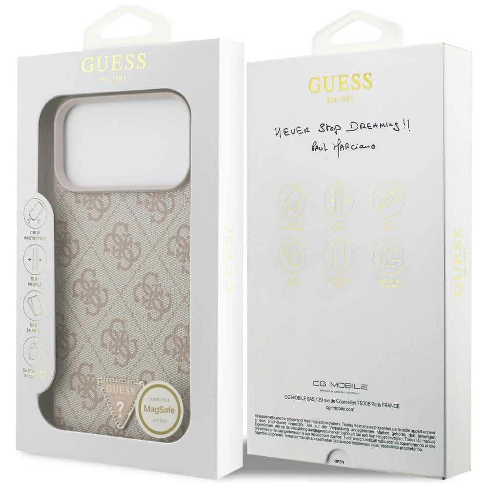 MagSafe maska za Apple iPhone 18 Pro Max, Guess, 4G Triangle Strass, Roza