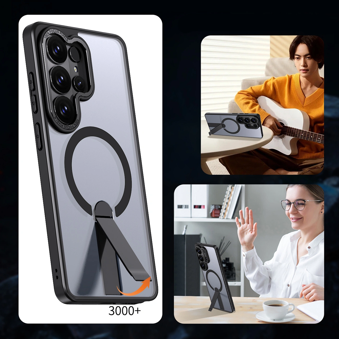 MagSafe futrola za Samsung Galaxy S26 S942, Hybrid Armor, X s postoljem, Crna