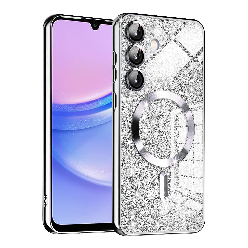 MagSafe futrola za Samsung Galaxy A15 5G A156 / A15 A155, Techsuit, Luxury Glitter, Srebrna