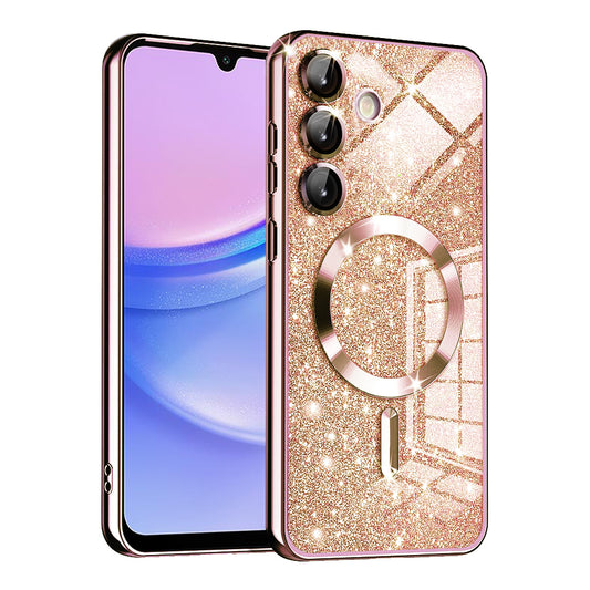 MagSafe futrola za Samsung Galaxy A15 5G A156 / A15 A155, Techsuit, Luxury Glitter, Ružičasto Zlatna