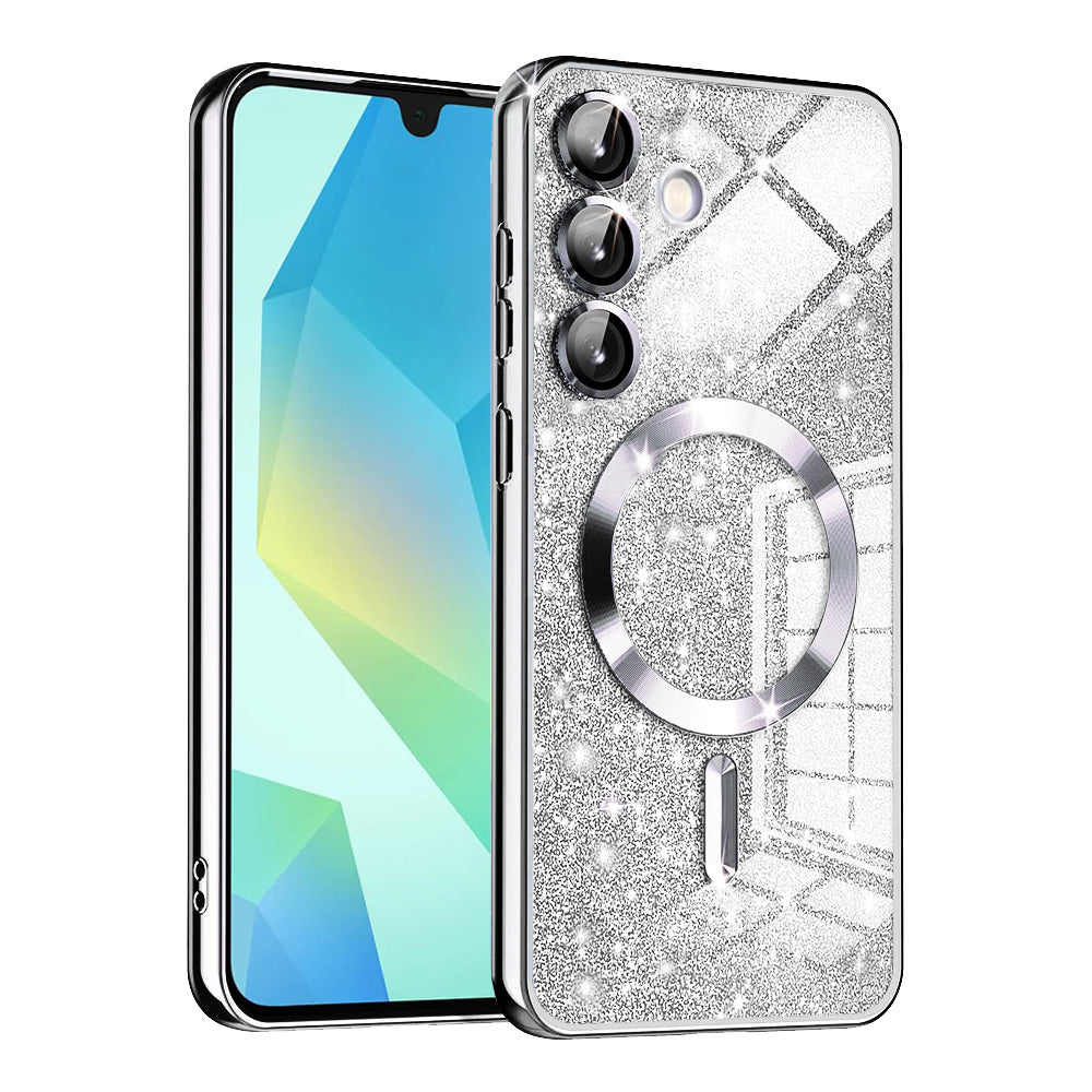 MagSafe maska za Samsung Galaxy A16 5G A166 / A16 4G A165, Techsuit, Luxury Glitter, Srebrna