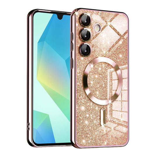 MagSafe futrola za Samsung Galaxy A16 5G A166 / A16 4G A165, Techsuit, Luxury Glitter, Ružičasto Zlatna
