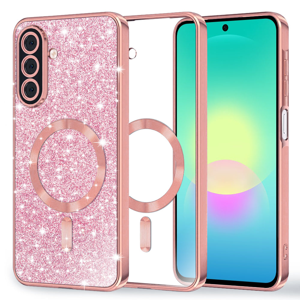 MagSafe maska za Samsung Galaxy A27 5G, Techsuit, Luxury Glitter, Ružičasto zlatna