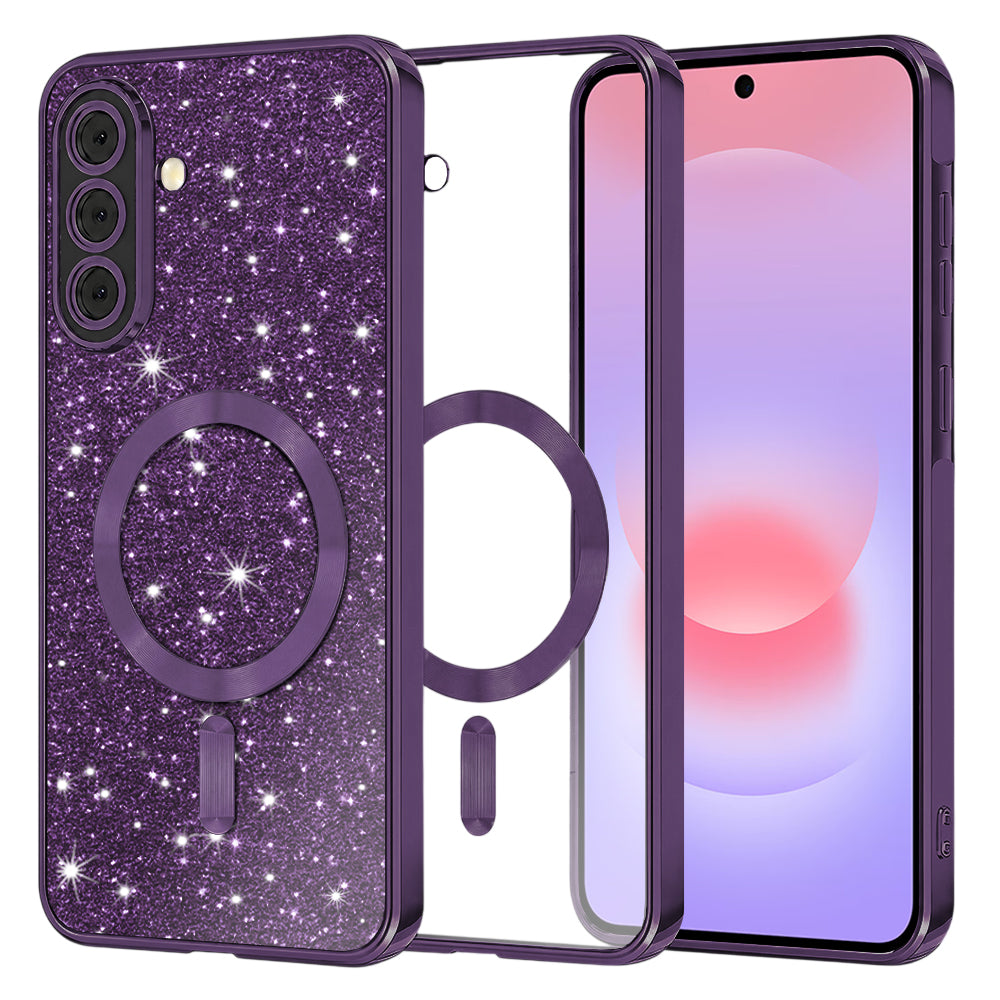 MagSafe maska za Samsung Galaxy A37 5G, Techsuit, Luxury Glitter, Tamno Ljubičasta