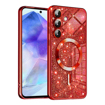 MagSafe futrola za Samsung Galaxy A55 5G A556, Techsuit, Luxury Glitter, Crvena