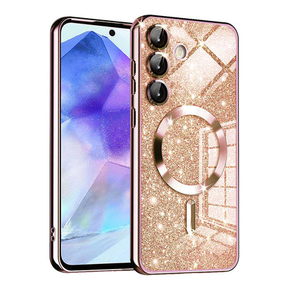 MagSafe maska za Samsung Galaxy A55 5G A556, Techsuit, Luxury Glitter, Ružičasto Zlatna