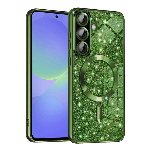 MagSafe futrola za Samsung Galaxy A56 A566 / A36 A366, Techsuit, Luxury Glitter, Tamno Zelena