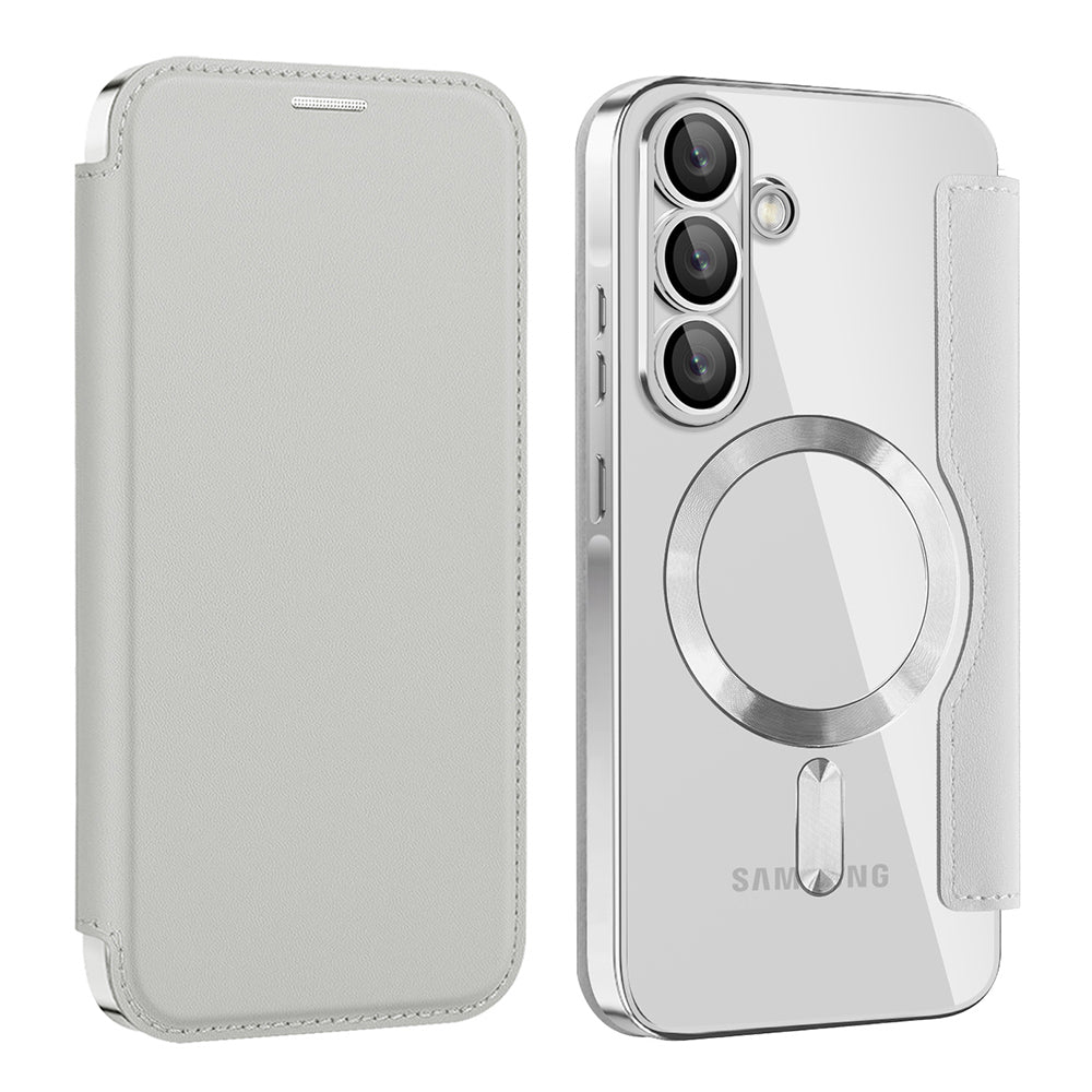 MagSafe futrola za Samsung Galaxy A56 A566, Techsuit, SmartMag Book, Siva