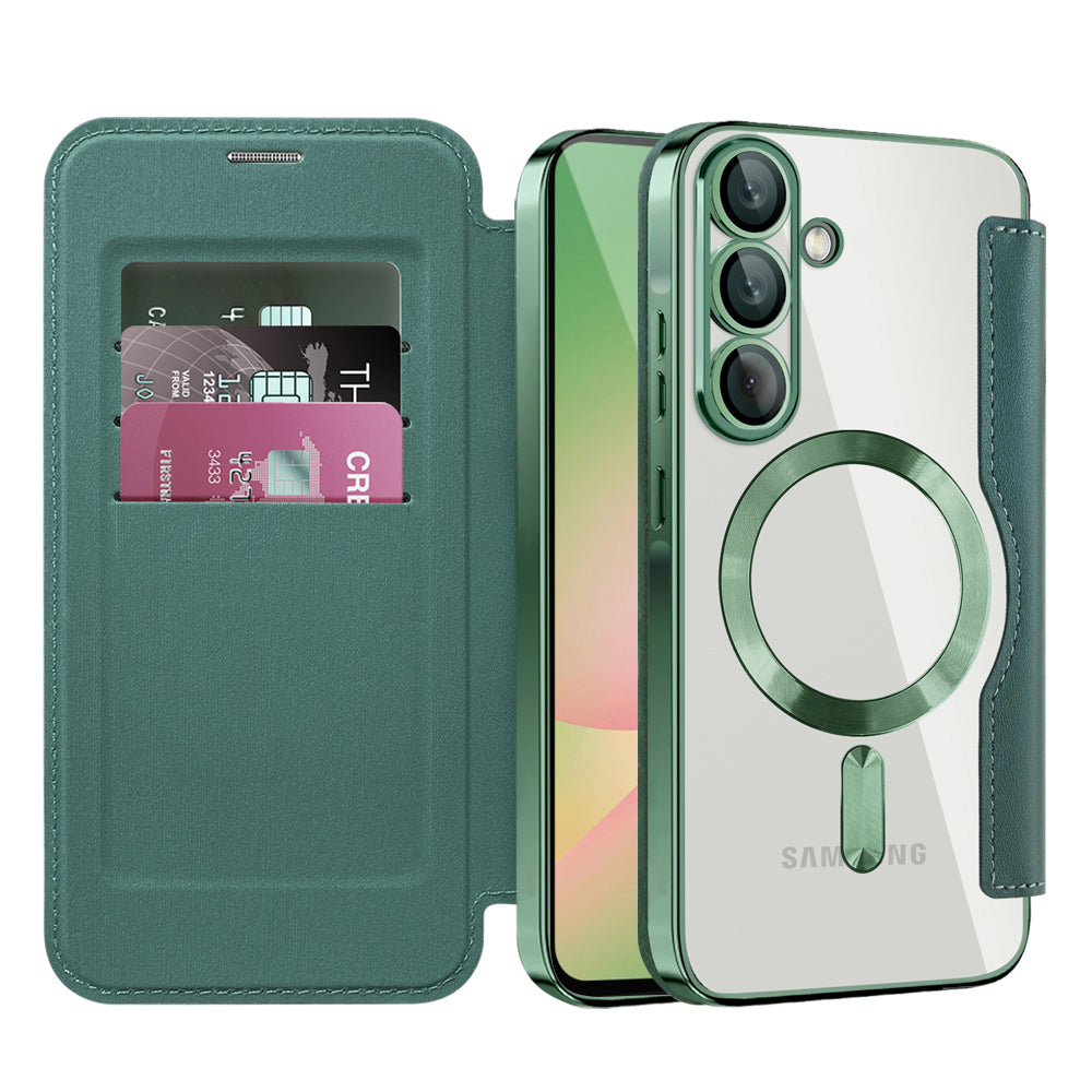 MagSafe futrola za Samsung Galaxy A56 A566, Techsuit, SmartMag Book, Zelena