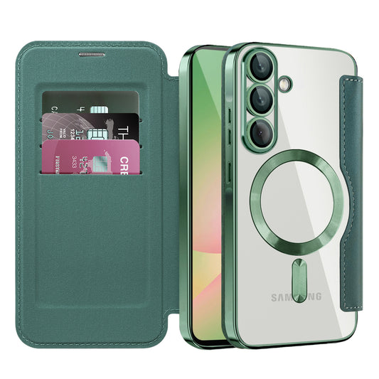 MagSafe futrola za Samsung Galaxy A56 A566, Techsuit, SmartMag Book, Zelena