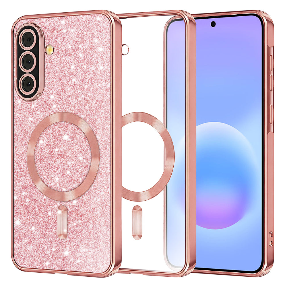 MagSafe maska za Samsung Galaxy A57 5G, Techsuit, Luxury Glitter, Ružičasto Zlatna