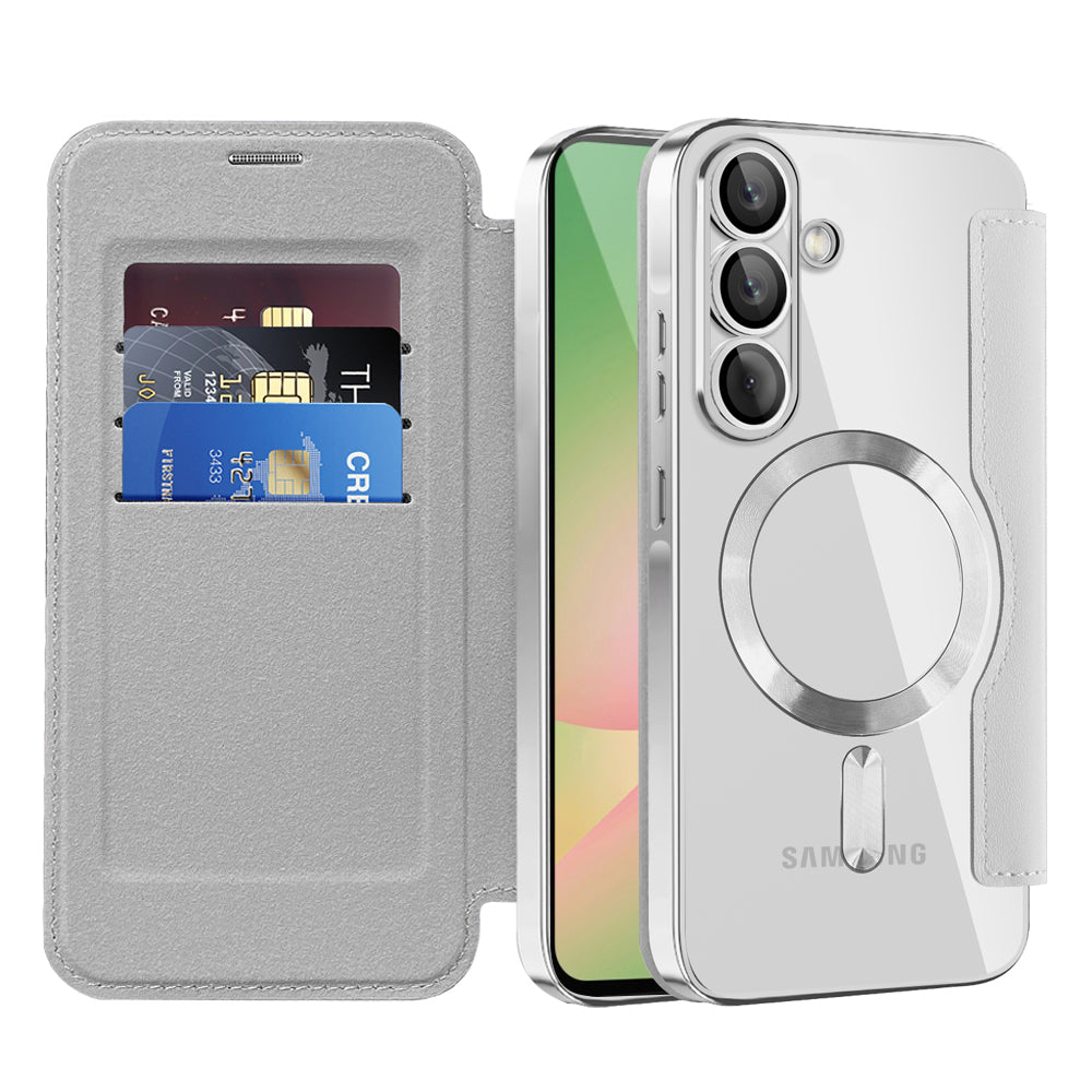 Futrola MagSafe za Samsung Galaxy A57 5G, Techsuit, SmartMag Book, Siva