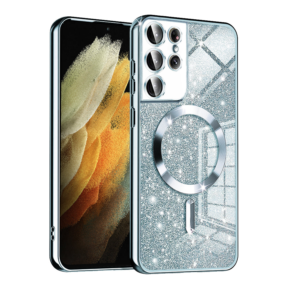 MagSafe maskica za Samsung Galaxy S21 Ultra 5G G998, Techsuit, Luxury Glitter, Plava