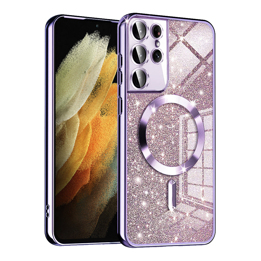 MagSafe futrola za Samsung Galaxy S21 Ultra 5G G998, Techsuit, Luxury Glitter, Svijetlo Ljubičasta