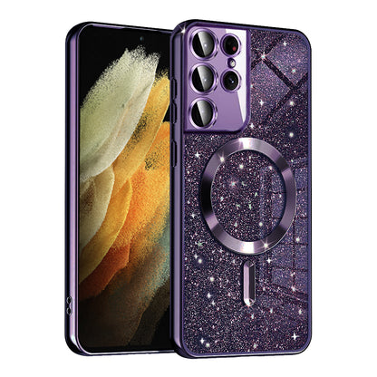 MagSafe futrola za Samsung Galaxy S21 Ultra 5G G998, Techsuit, Luxury Glitter, Tamno Ljubičasta