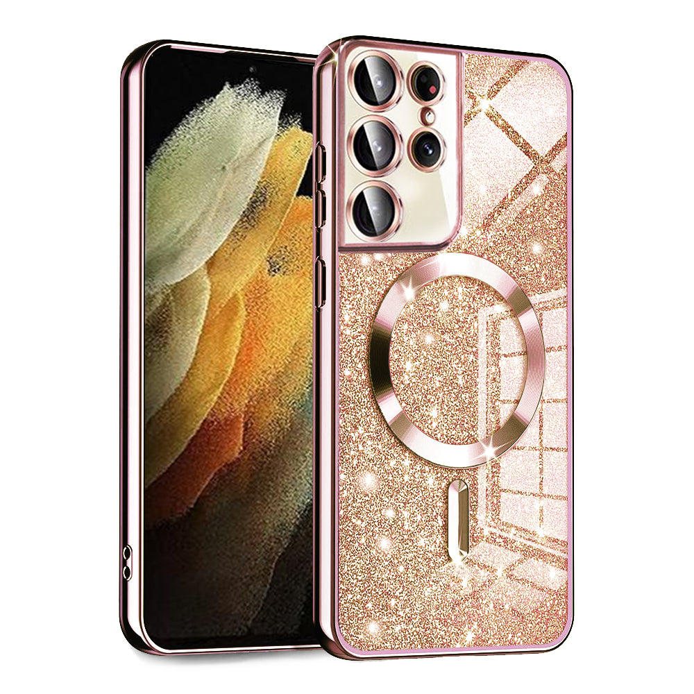 MagSafe maska za Samsung Galaxy S21 Ultra 5G G998, Techsuit, Luxury Glitter, Ružičasto Zlatna