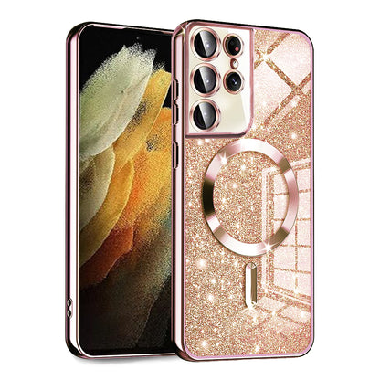 MagSafe maska za Samsung Galaxy S21 Ultra 5G G998, Techsuit, Luxury Glitter, Ružičasto Zlatna