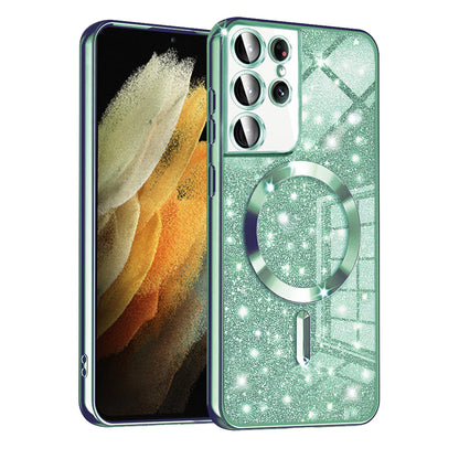MagSafe futrola za Samsung Galaxy S21 Ultra 5G G998, Techsuit, Luxury Glitter, Svijetlo Zelena