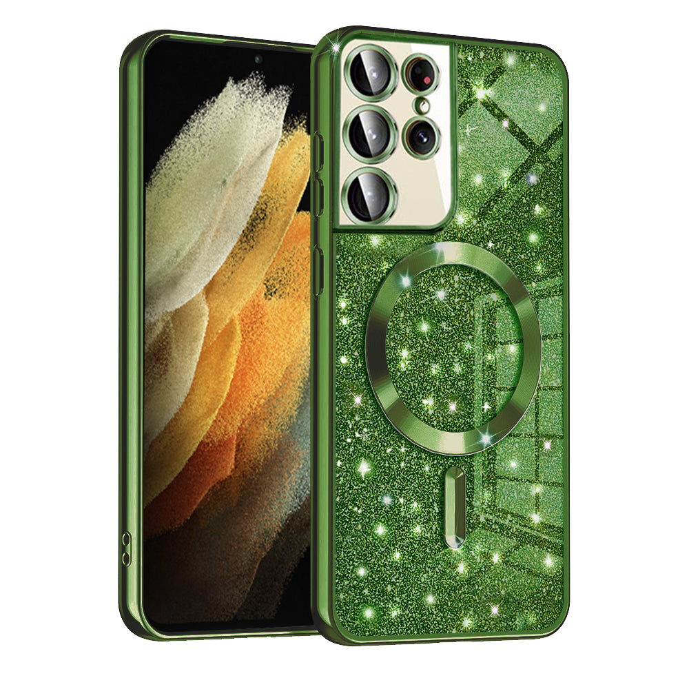 MagSafe maska za Samsung Galaxy S21 Ultra 5G G998, Techsuit, Luxury Glitter, Tamno Zelena