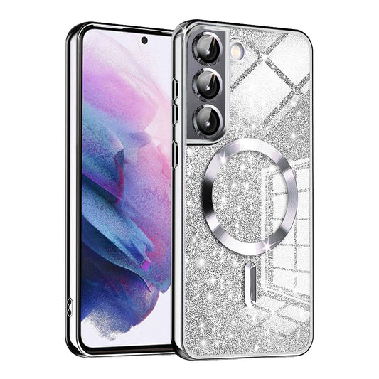 MagSafe maska za Samsung Galaxy S22 5G S901, Techsuit, Luxury Glitter, Srebrna