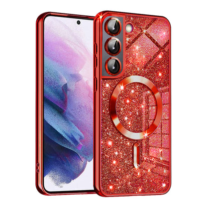 MagSafe maska za Samsung Galaxy S22 5G S901, Techsuit, Luxury Glitter, Crvena