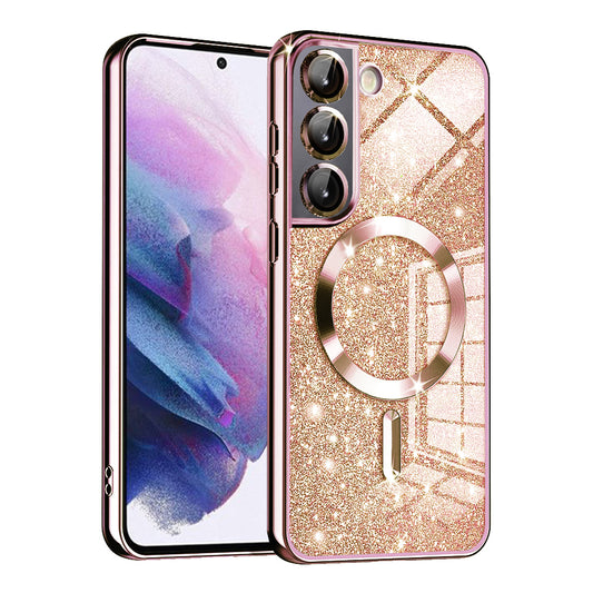 MagSafe futrola za Samsung Galaxy S22 5G S901, Techsuit, Luxury Glitter, Ružičasto Zlatna