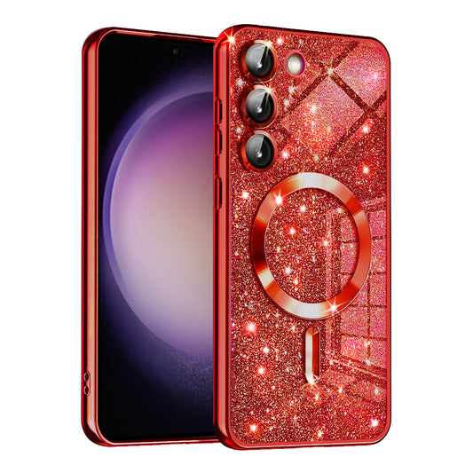 MagSafe maska za Samsung Galaxy S23+ S916, Techsuit, Luxury Glitter, Crvena
