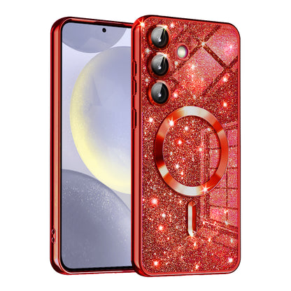 MagSafe maska za Samsung Galaxy S24+ S926, Techsuit, Luxury Glitter, Crvena