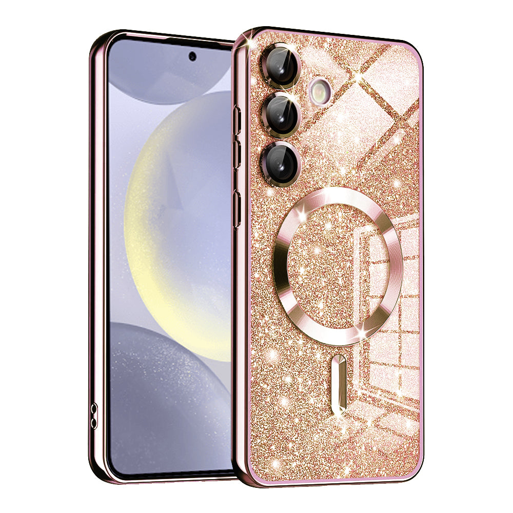 MagSafe maska za Samsung Galaxy S24 S921, Techsuit, Luxury Glitter, Ružičasto Zlatna