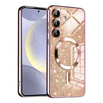 MagSafe maska za Samsung Galaxy S24 S921, Techsuit, Luxury Glitter, Ružičasto Zlatna