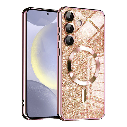 MagSafe maska za Samsung Galaxy S24 S921, Techsuit, Luxury Glitter, Ružičasto Zlatna