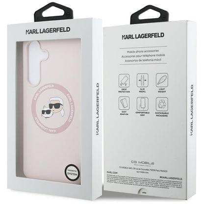 MagSafe futrola za Samsung Galaxy S25 FE, Karl Lagerfeld, Silikonska Karl & Choupette's Heads, Roza