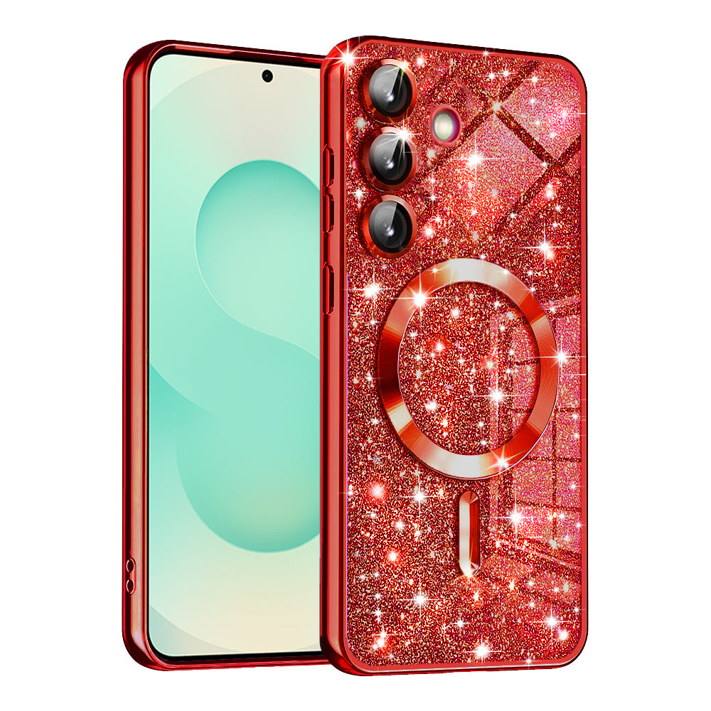 MagSafe maska za Samsung Galaxy S25+ S936, Techsuit, Luxury Glitter, Crvena