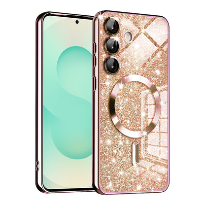 MagSafe maska za Samsung Galaxy S25+ S936, Techsuit, Luxury Glitter, Ružičasto Zlatna