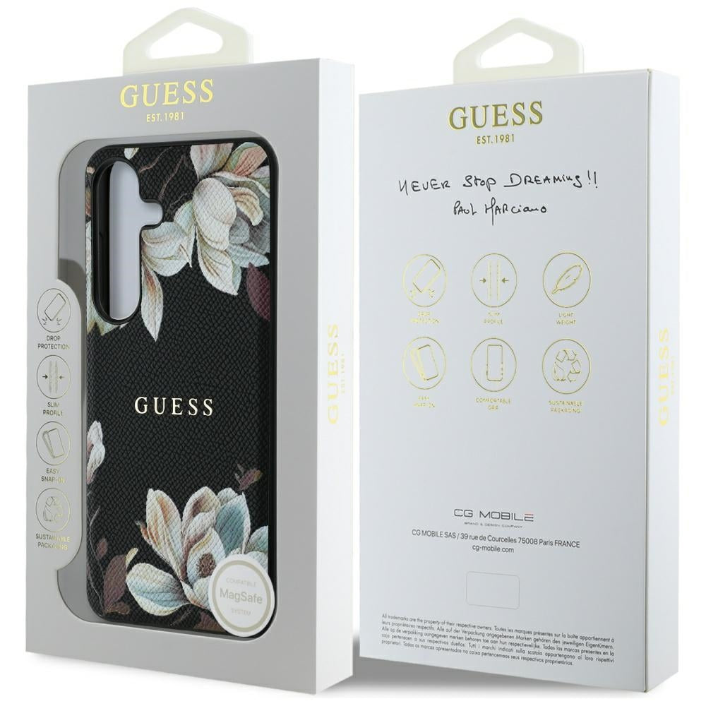 MagSafe futrola za Samsung Galaxy S25 S931, Guess, Grained Flowers, Crna