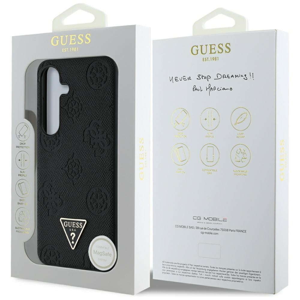 Futrola MagSafe za Samsung Galaxy S25 S931, Guess, Peony Grained Hot Stamp Triangle, Crna