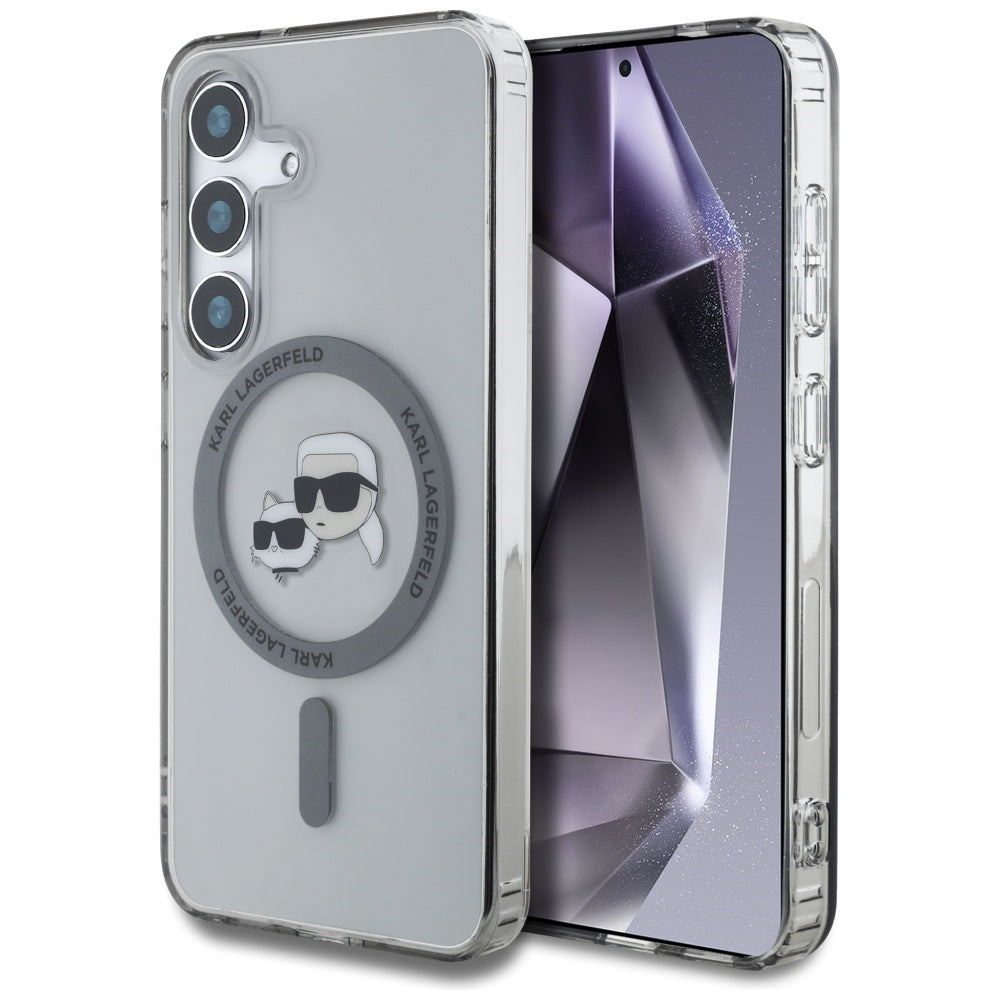 Futrola MagSafe za Samsung Galaxy S25 S931, Karl Lagerfeld, IML Metal Karl & Choupette's Heads, Crna