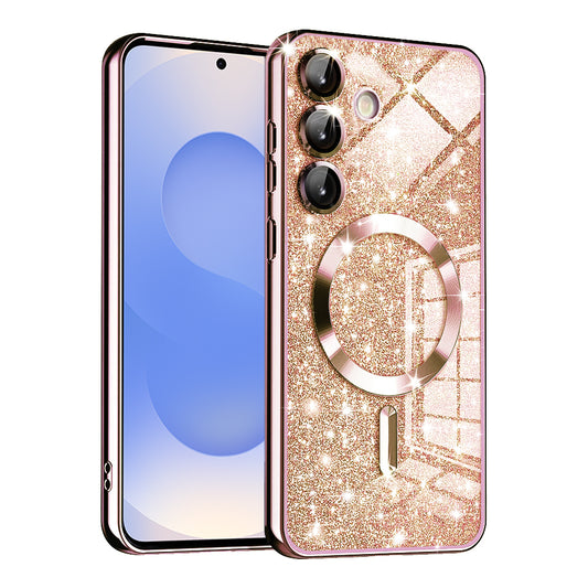 MagSafe futrola za Samsung Galaxy S25 S931, Techsuit, Luxury Glitter, Ružičasto Zlatna