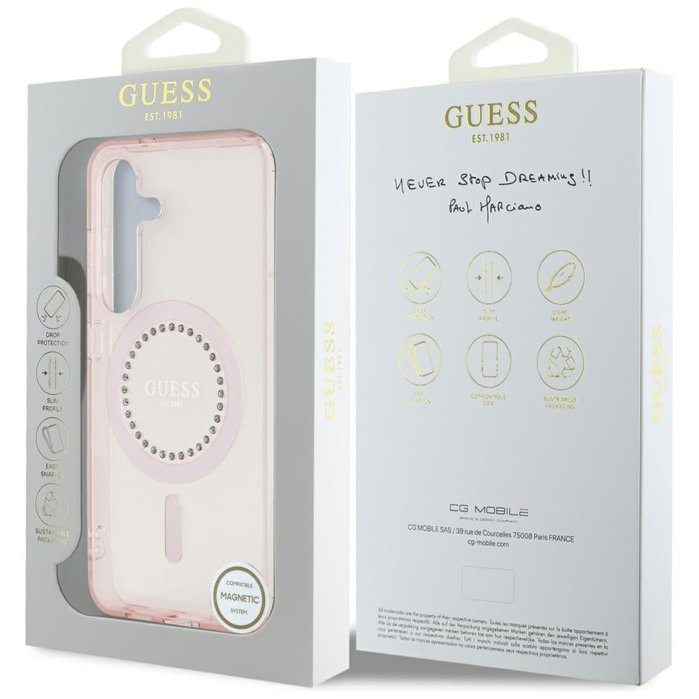 MagSafe futrola za Samsung Galaxy S25 S931, Guess, IML Rhinestone, Roza