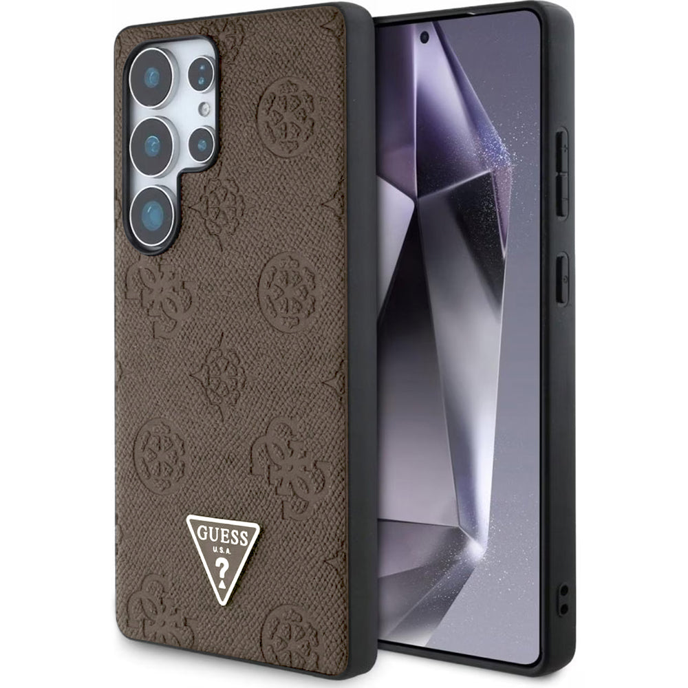 MagSafe futrola za Samsung Galaxy S25 Ultra S938, Guess, Peony Grained Hot Stamp Triangle, smeđa