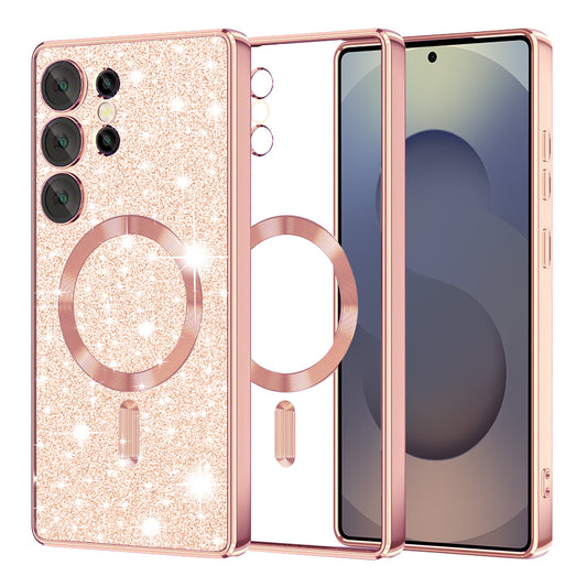 MagSafe maska za Samsung Galaxy S25 Ultra S938, Techsuit, Luxury Glitter, Ružičasto Zlatna