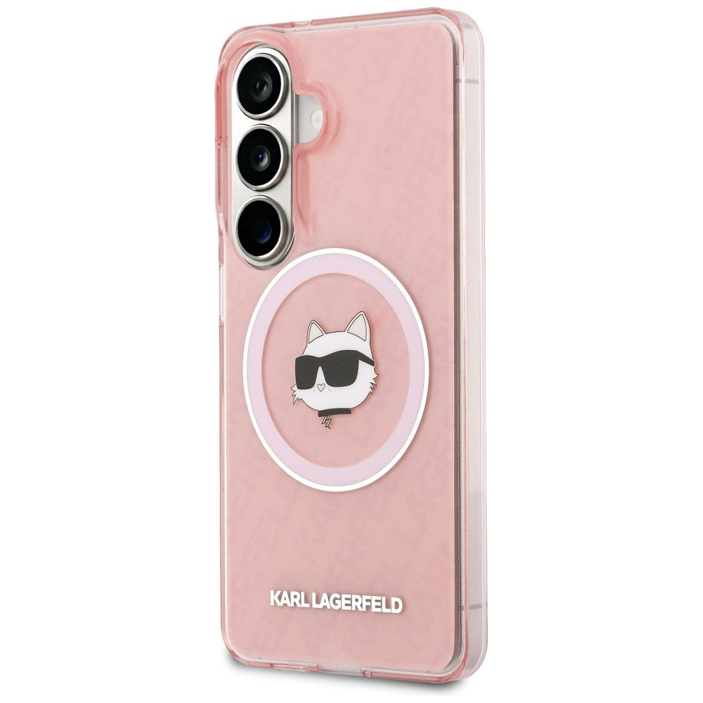 MagSafe futrola za Samsung Galaxy S26 Plus S947, Karl Lagerfeld, IML Choupette Head on KL Repeated Logo, Roza