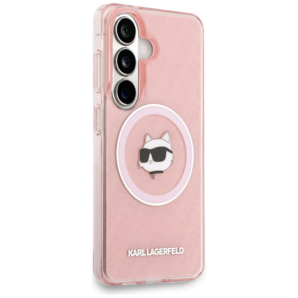 MagSafe futrola za Samsung Galaxy S26 Plus S947, Karl Lagerfeld, IML Choupette Head on KL Repeated Logo, Roza