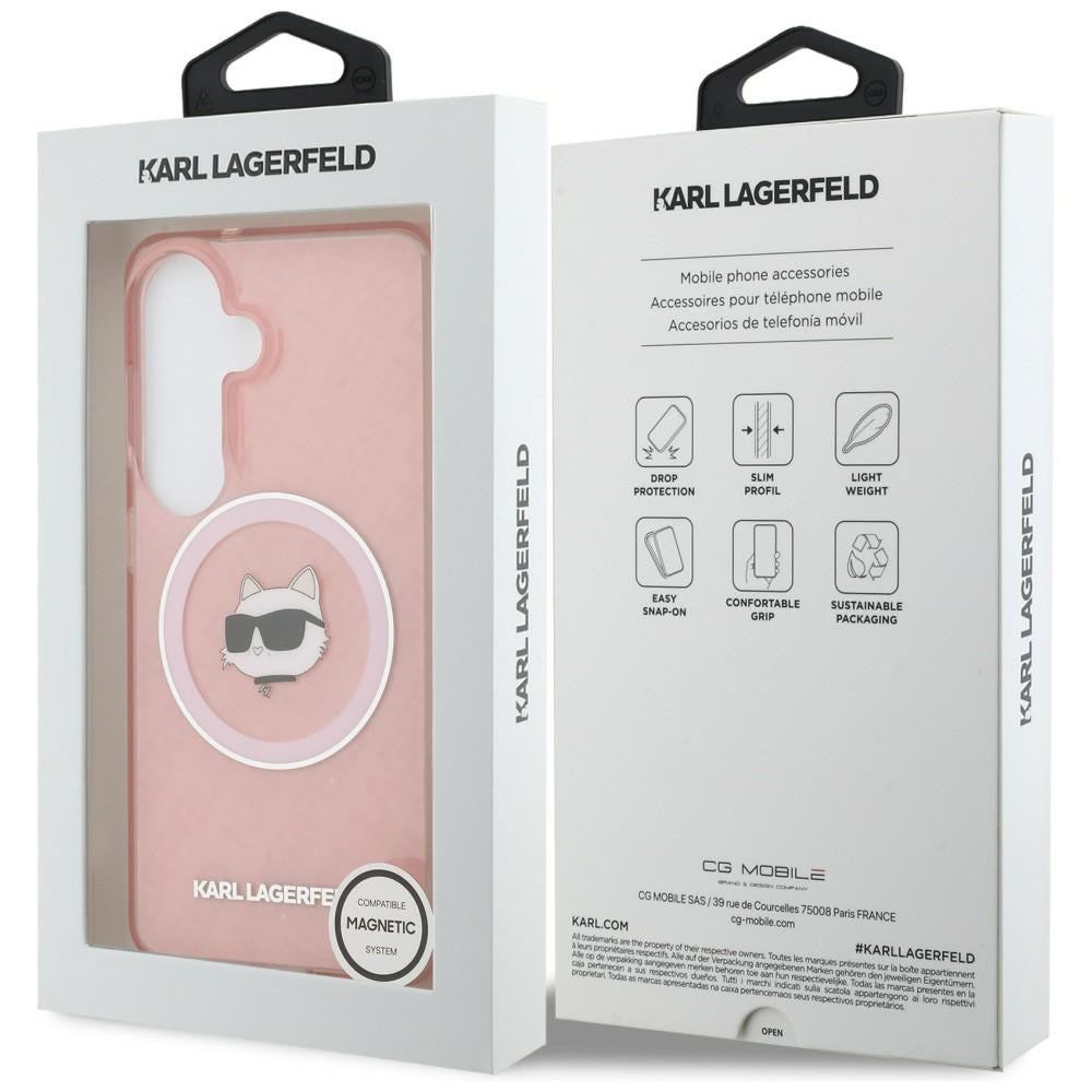 MagSafe futrola za Samsung Galaxy S26 Plus S947, Karl Lagerfeld, IML Choupette Head on KL Repeated Logo, Roza